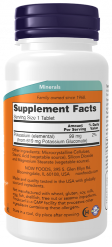 NOW Potassium Gluconate 99 mg, 100 таблеток