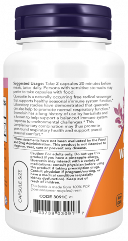 NOW Quercetin with Bromelain, 120 капсул